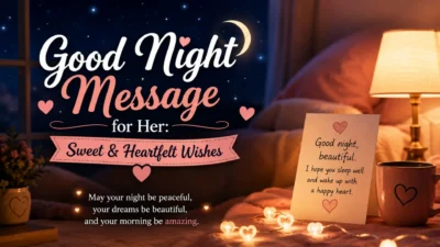 Good Night Message for Her with sweet and heartfelt wishes in a cozy nighttime setting.