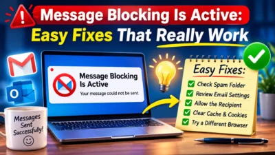 ssage blocking is active error with laptop screen and easy troubleshooting fixes for sending messages.