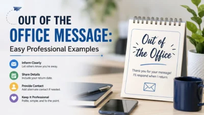 Out of the Office Message with easy professional examples and tips for writing a clear away message.
