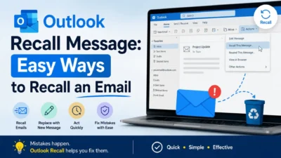 Outlook recall message guide showing how to recall a sent email
