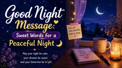 Good night message with peaceful moonlit scene