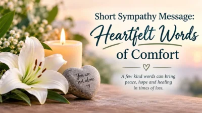 Short sympathy message with white lily, candle, and heart stone
