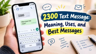 2300 text message meaning displayed on a smartphone with a question about its meaning.