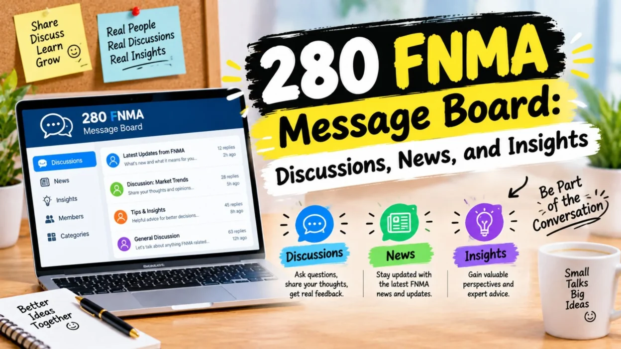 280 FNMA message board featuring online discussions, financial news, and community insights on a laptop screen