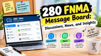 280 FNMA message board featuring online discussions, financial news, and community insights on a laptop screen