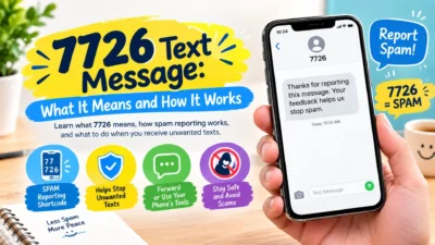 7726 text message explained with a smartphone showing spam reporting and safety information